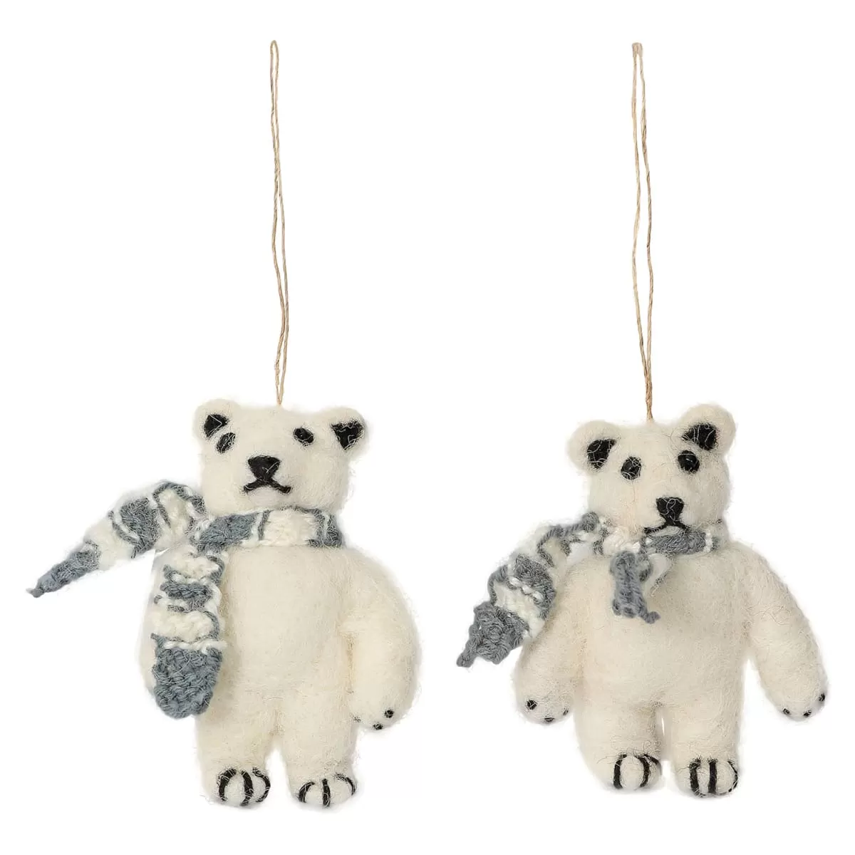 De Kulture Handmade Premium Wool Felt Polar Bear Eco Friendly Needle Felted Christmas Xmas Tree Decoration Stuffed Ornament for Home Office Party Holiday Décor, (Set of 2)